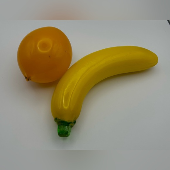 Murano Style Glass Hand Blown Banana & Orange Set Decorative Art Retro Kitchen - Picture 5 of 5